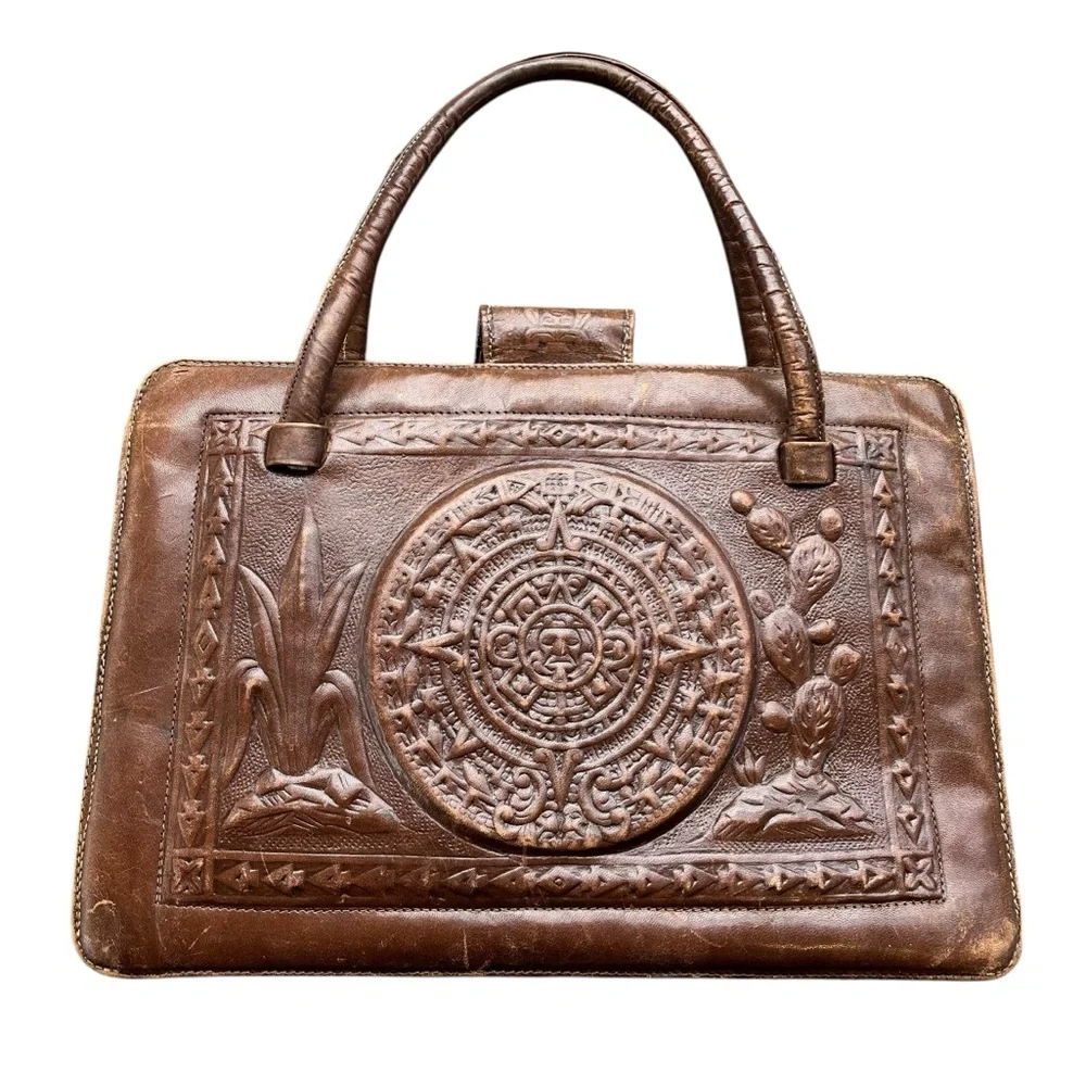 VINTAGE Mexican Western Tooled Leather & Hair on Hide Handbag Purse - Picture 2 of 12